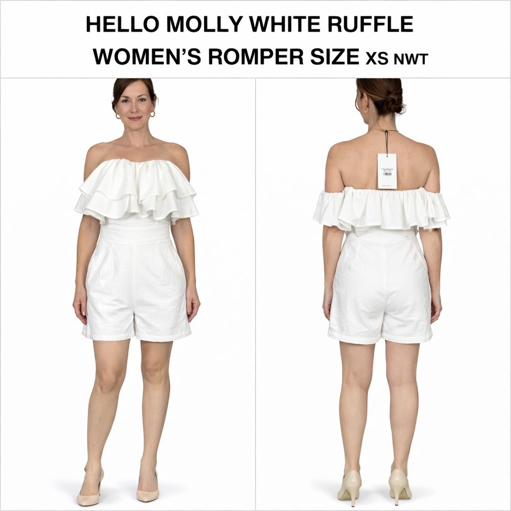 HELLO MOLLY WHITE RUFFLE ROMPER XS NWT
